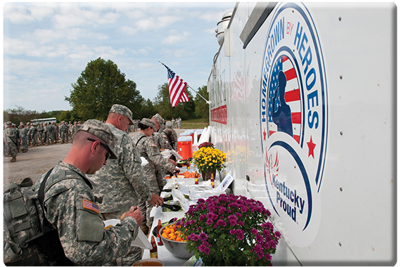 Kentucky National Guard soldiers enjoy a Kentucky Proud picnic lunch.
