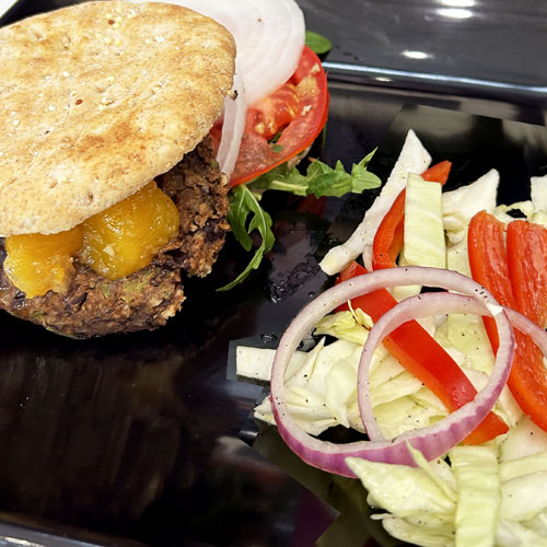 Black Bean Burgers with Cabbage Slaw and Mango Chutney