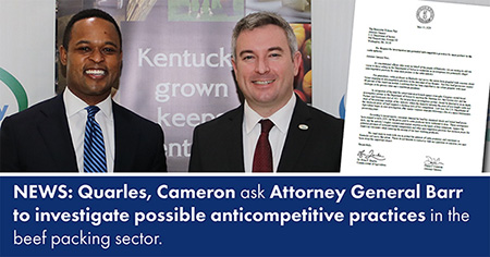Commissioner Quarles, Attorney General Cameron Author Joint Letter Asking Department of Justice to Investigate Alleged Price Fixing in the Cattle Industry