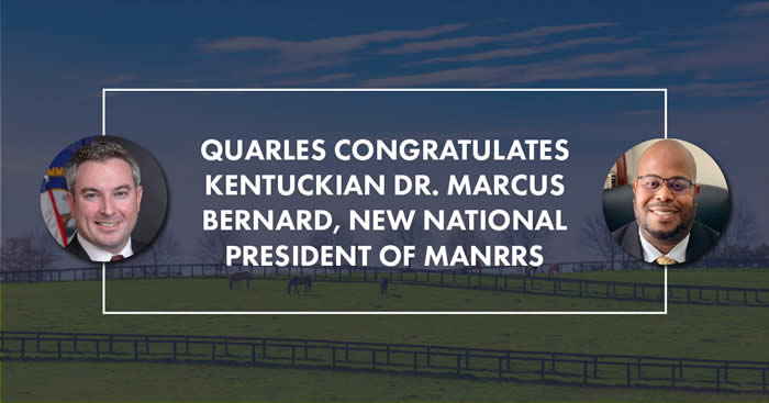 Commissioner Quarles congratulates Dr. Marcus Bernard on MANRRS election