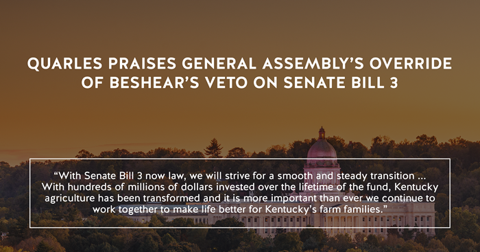 Commissioner Quarles statement on override of Governor Beshears Senate Bill 3 veto